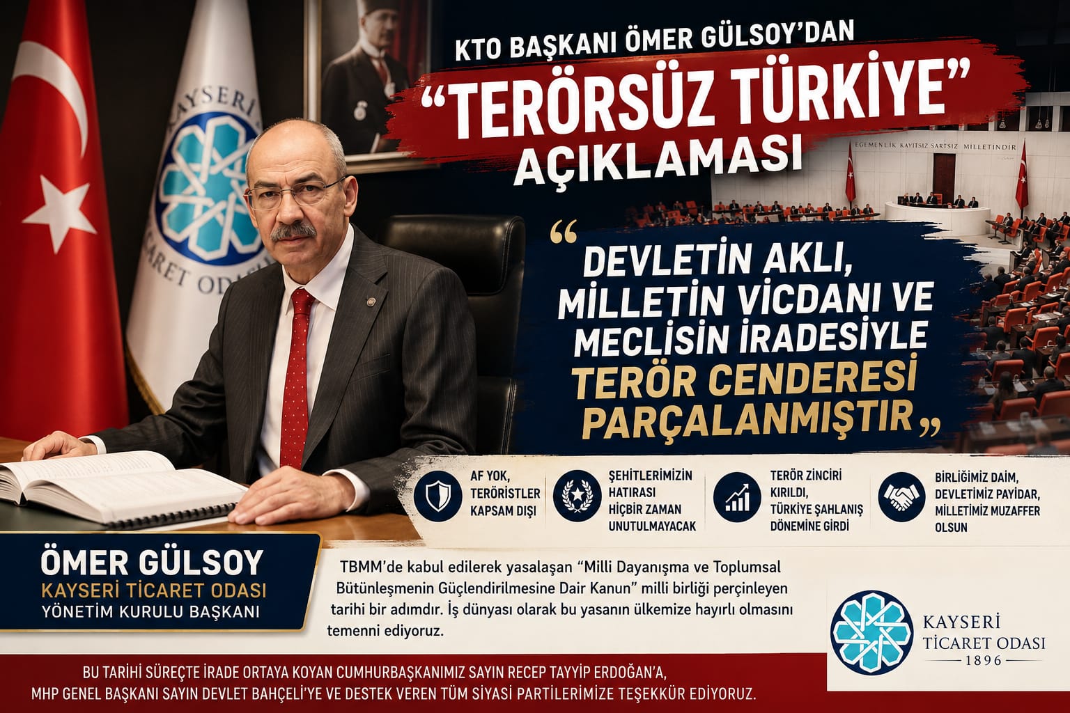 KTO BAŞKANI ÖMER GÜLSOY’DAN “TERÖRSÜZ TÜRKİYE” AÇIKLAMASI