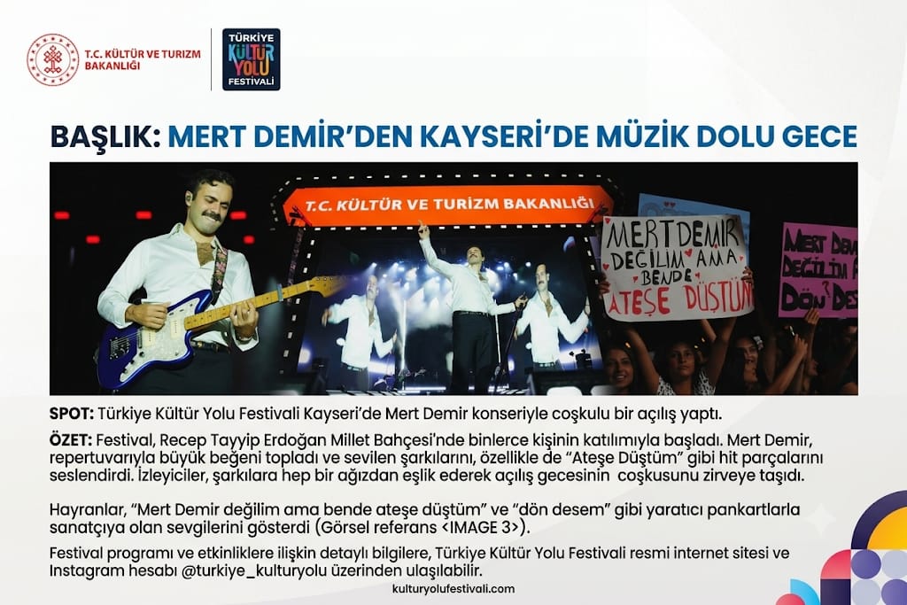 MERT DEMİR’DEN KAYSERİ’DE MÜZİK DOLU GECE: KÜLTÜR YOLU FESTİVALİ COŞKUYLA BAŞLADI