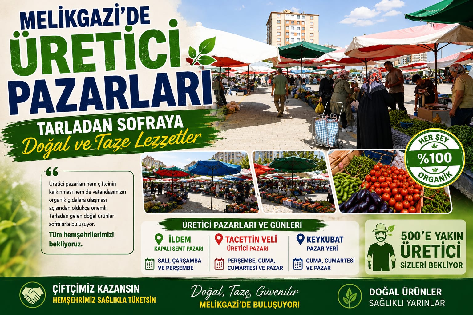 MELİKGAZİ’DE ÜRETİCİ PAZARLARI BEREKETİ ARTIRIYOR
