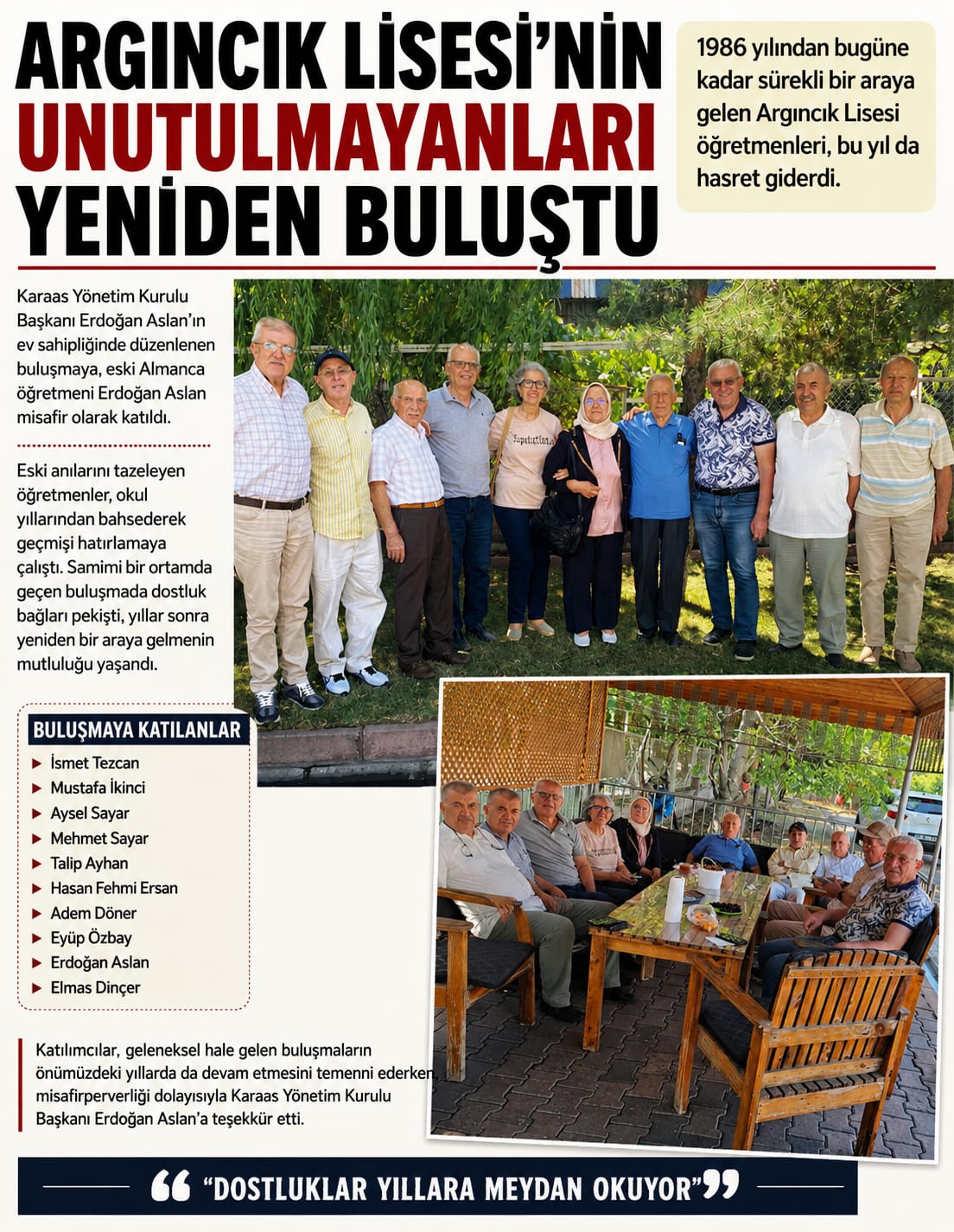 ARGINCIK LİSESİ'NİN UNUTULMAYANLARI YENİDEN BULUŞTU