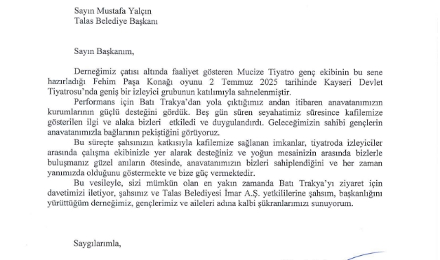 BTAYTDDEN YALÇINA TEŞEKKÜR