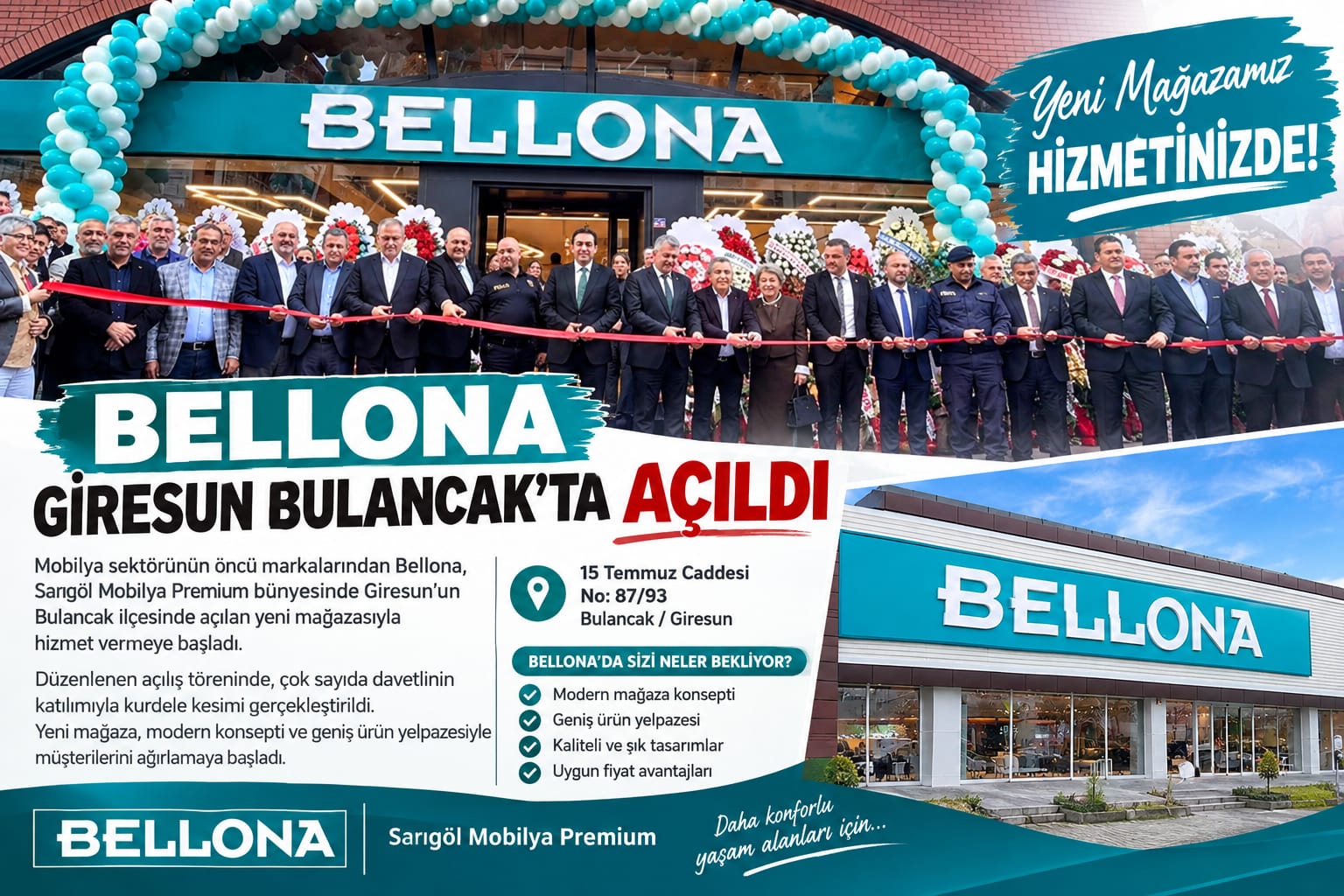 BELLONA, GİRESUN BULANCAK’TA YENİ MAĞAZASINI HİZMETE AÇTI