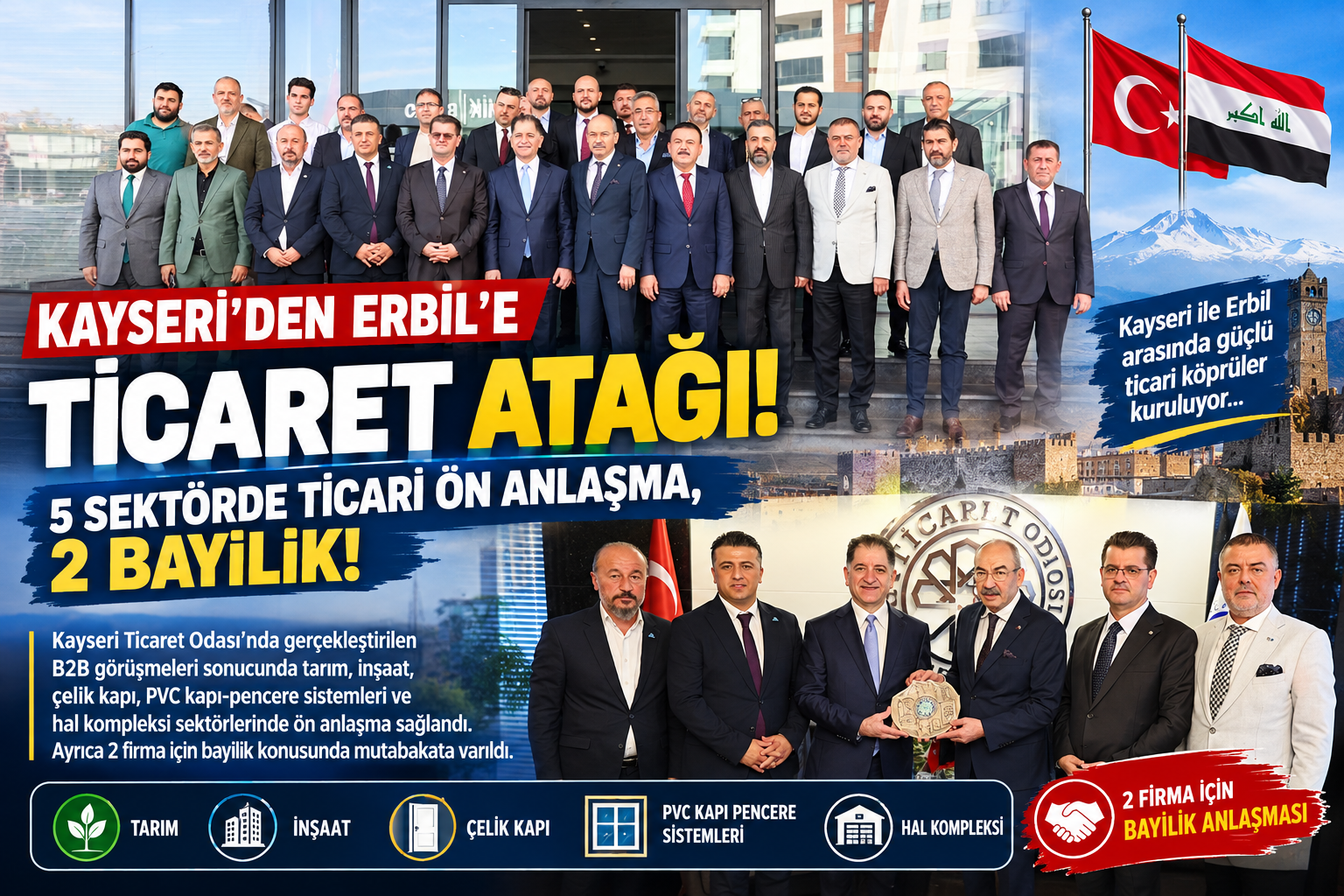 KAYSERİ’DEN ERBİL’E TİCARET ATAĞI: 5 SEKTÖRDE ANLAŞMA, 2 BAYİLİK!