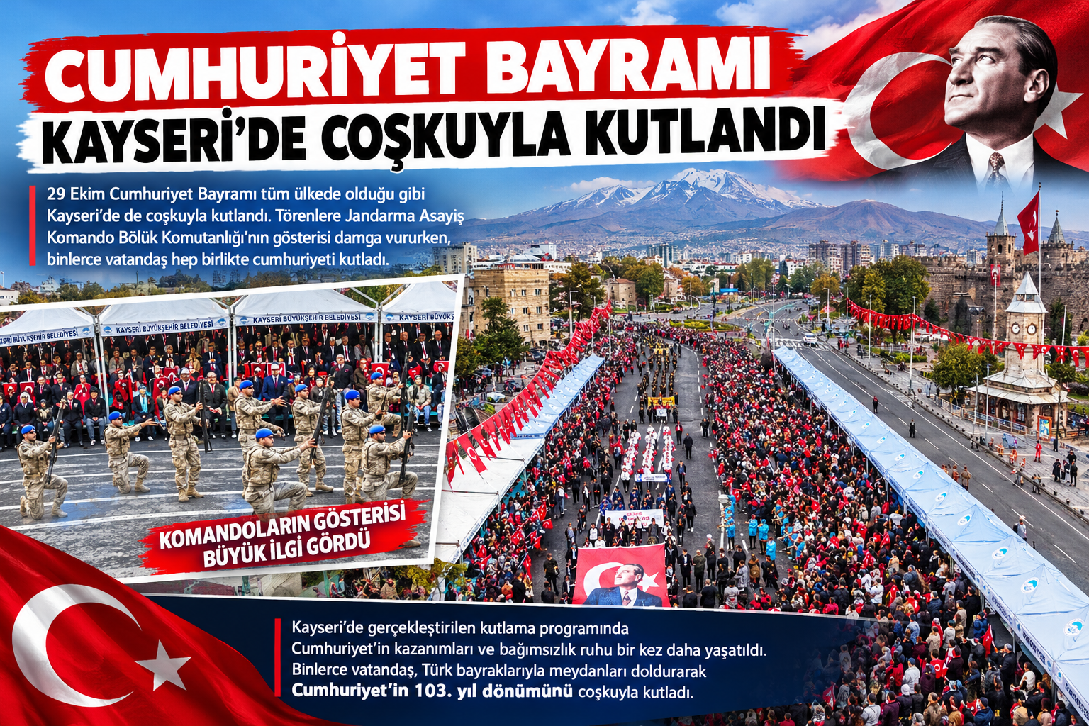 CUMHURİYET BAYRAMI KAYSERİ’DE COŞKUYLA KUTLANDI